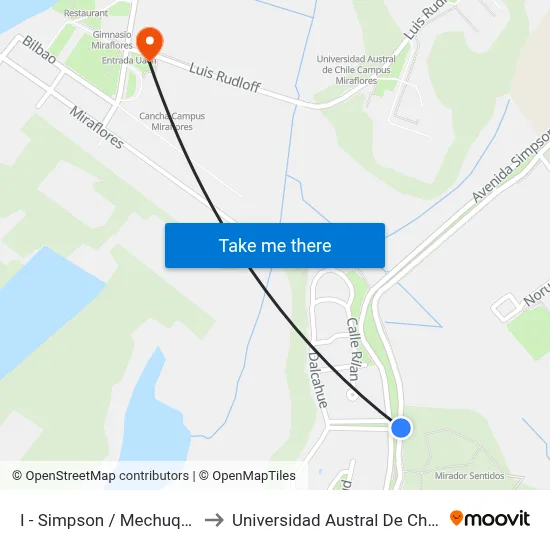 I - Simpson / Mechuque to Universidad Austral De Chile map