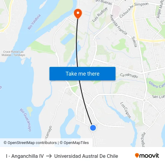 I - Anganchilla IV to Universidad Austral De Chile map