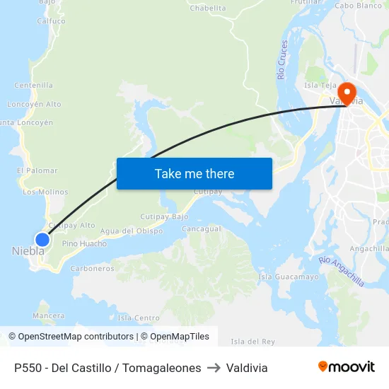P550 - Del Castillo / Tomagaleones to Valdivia map