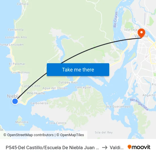 P545-Del Castillo/Escuela De Niebla Juan Bosh to Valdivia map