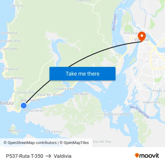P537-Ruta T-350 to Valdivia map