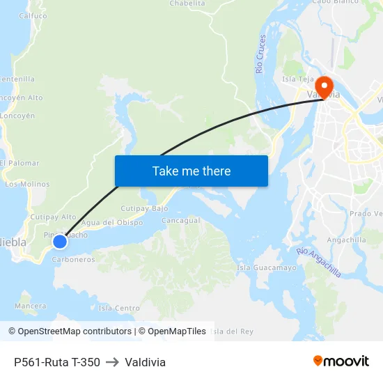 P561-Ruta T-350 to Valdivia map