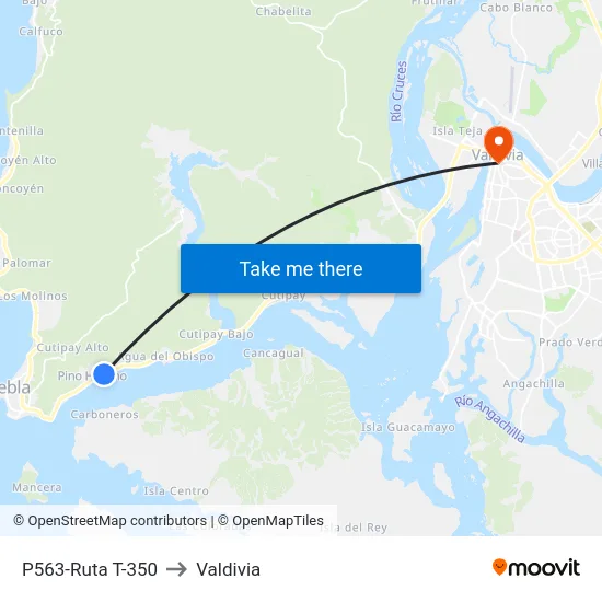 P563-Ruta T-350 to Valdivia map