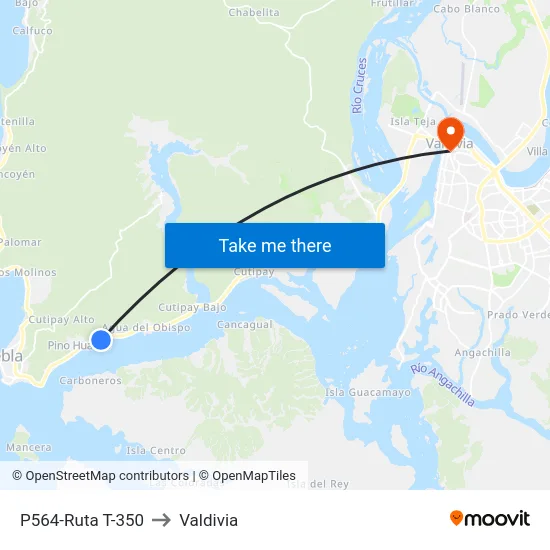 P564-Ruta T-350 to Valdivia map