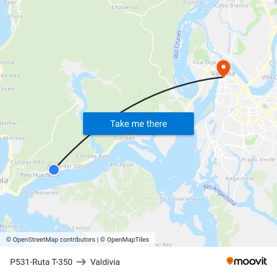P531-Ruta T-350 to Valdivia map