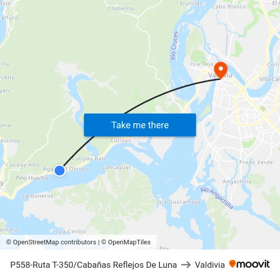 P558-Ruta T-350/Cabañas Reflejos De Luna to Valdivia map