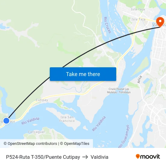 P524-Ruta T-350/Puente Cutipay to Valdivia map