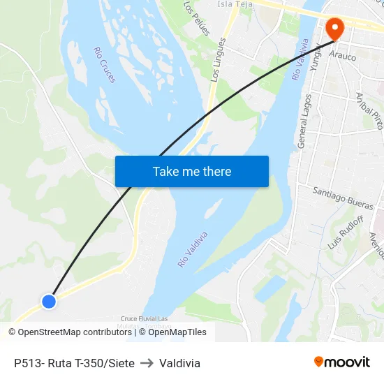 P513- Ruta T-350/Siete to Valdivia map