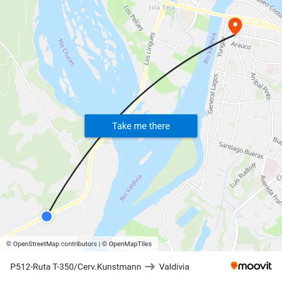 P512-Ruta T-350/Cerv.Kunstmann to Valdivia map