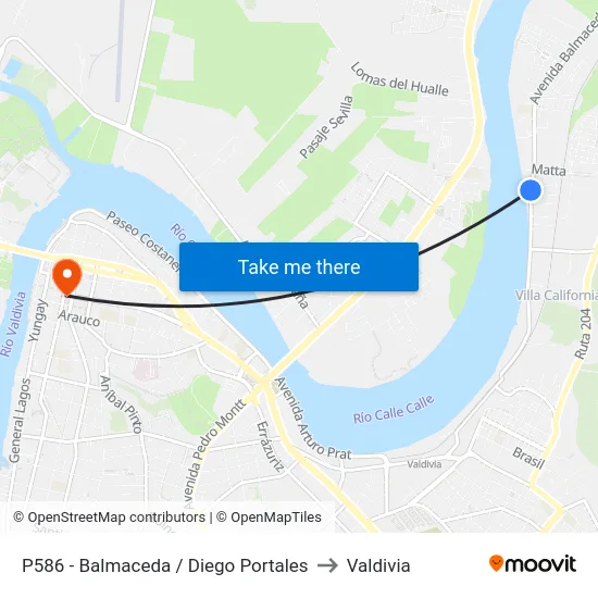 P586 - Balmaceda / Diego Portales to Valdivia map