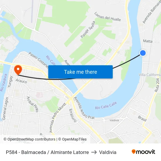 P584 - Balmaceda / Almirante Latorre to Valdivia map