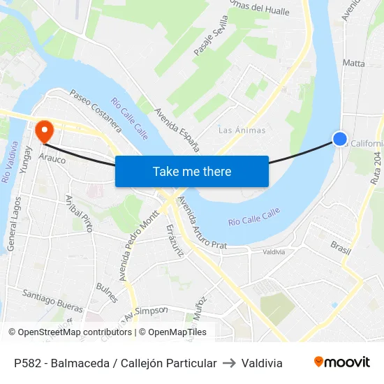 P582 - Balmaceda / Callejón Particular to Valdivia map