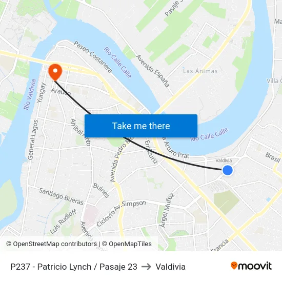 P237 - Patricio Lynch / Pasaje 23 to Valdivia map