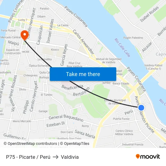 P75 - Picarte / Perú to Valdivia map