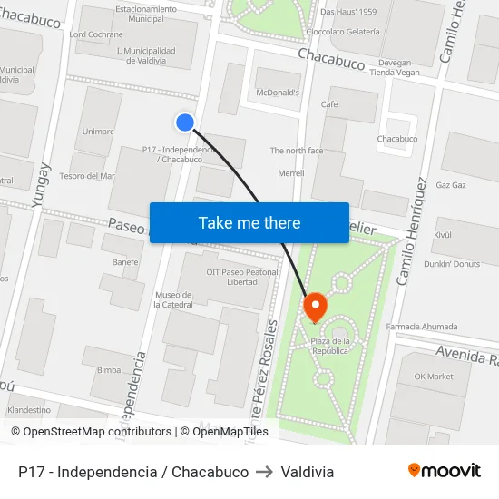 P17 - Independencia / Chacabuco to Valdivia map