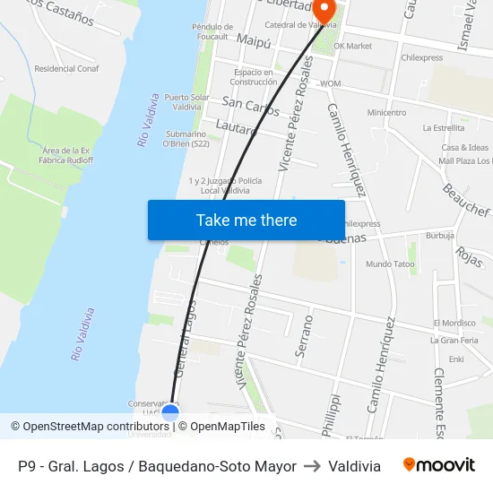 P9 - Gral. Lagos / Baquedano-Soto Mayor to Valdivia map