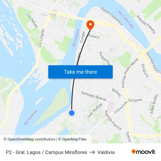 P2 - Gral. Lagos / Campus Miraflores to Valdivia map