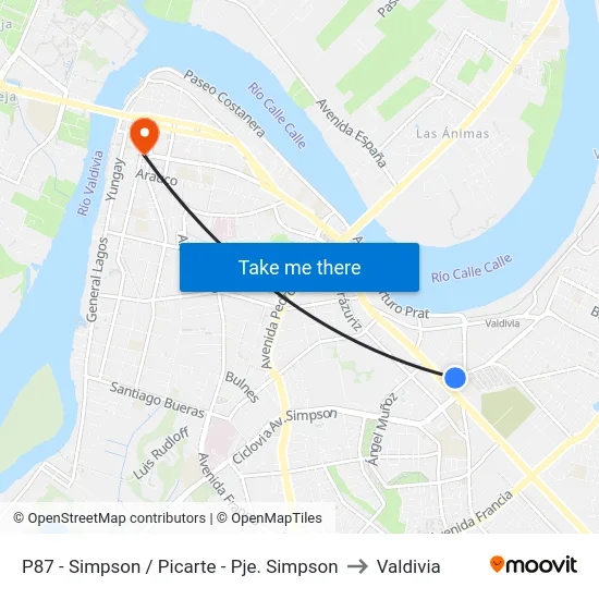P87 - Simpson / Picarte - Pje. Simpson to Valdivia map