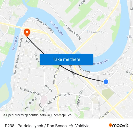 P238 - Patricio Lynch / Don Bosco to Valdivia map