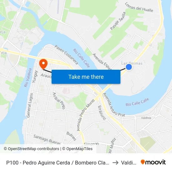 P100 - Pedro Aguirre Cerda / Bombero Classing to Valdivia map