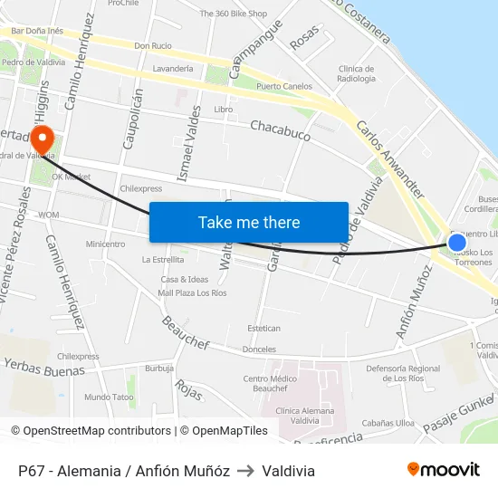 P67 - Alemania / Anfión Muñóz to Valdivia map