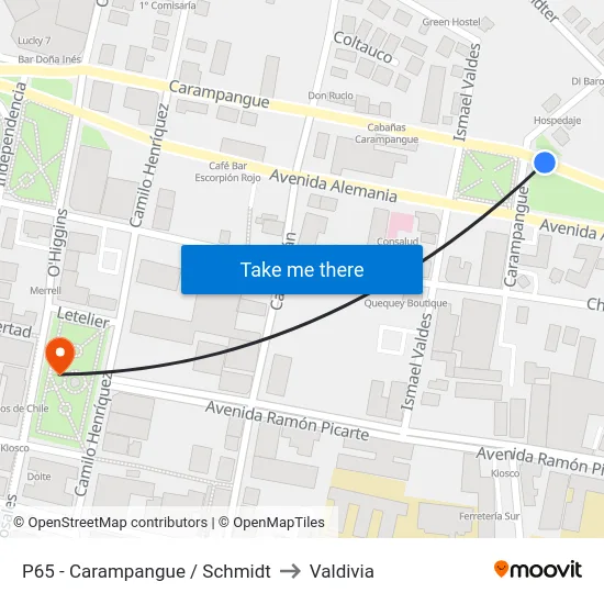 P65 - Carampangue / Schmidt to Valdivia map