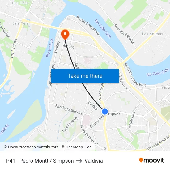 P41 - Pedro Montt / Simpson to Valdivia map