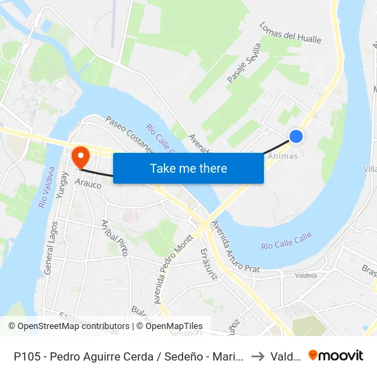 P105 - Pedro Aguirre Cerda / Sedeño - Marino De Lovera to Valdivia map