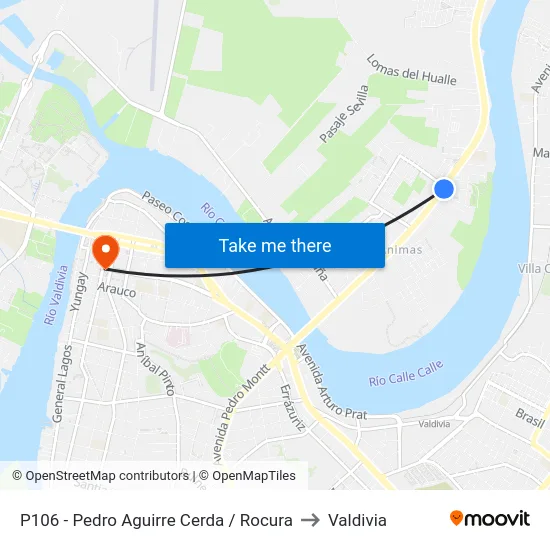 P106 - Pedro Aguirre Cerda / Rocura to Valdivia map