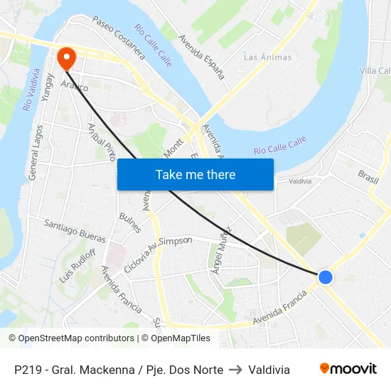 P219 - Gral. Mackenna / Pje. Dos Norte to Valdivia map