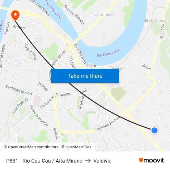 P831 - Río Cau Cau / Alta Mirano to Valdivia map