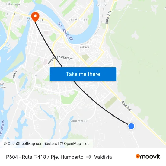 P604 - Ruta T-418 / Pje. Humberto to Valdivia map