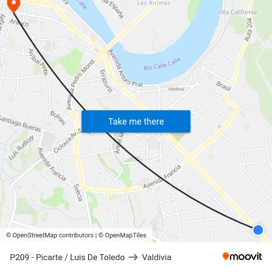 P209 - Picarte / Luis De Toledo to Valdivia map