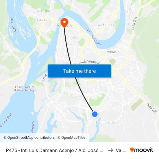 P475 - Int. Luis Damann Asenjo / Alc. José María Torres Quezada to Valdivia map