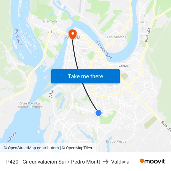 P420 - Circunvalación Sur / Pedro Montt to Valdivia map
