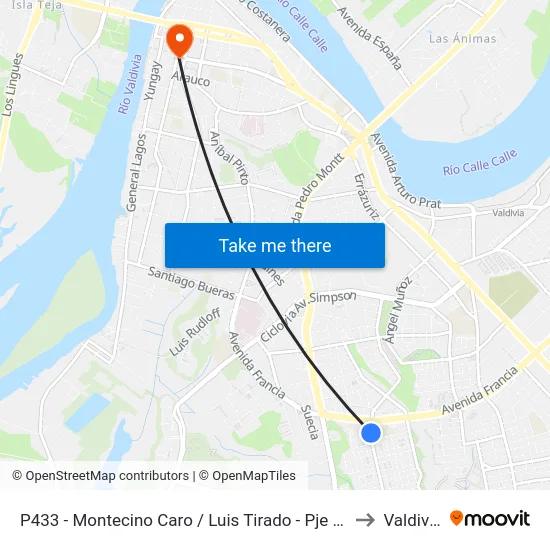 P433 - Montecino Caro / Luis Tirado - Pje 2a to Valdivia map