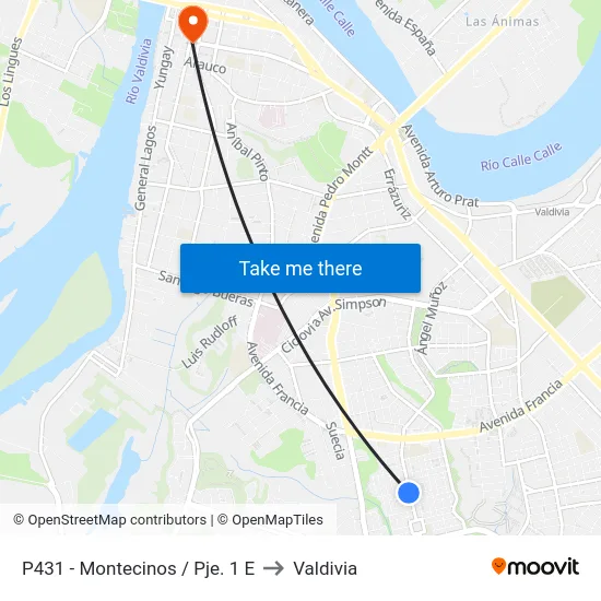 P431 - Montecinos / Pje. 1 E to Valdivia map