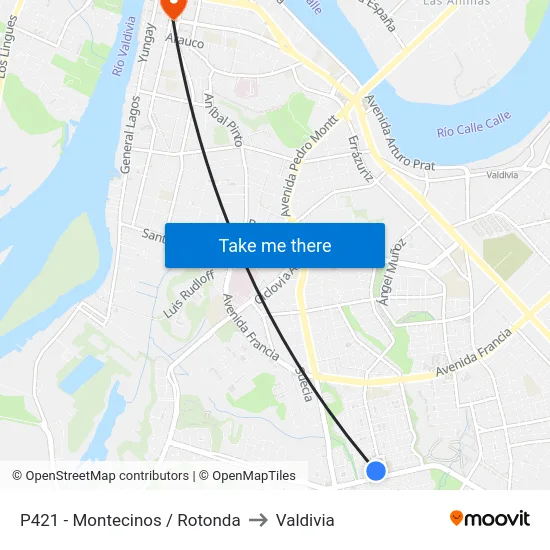 P421 - Montecinos / Rotonda to Valdivia map