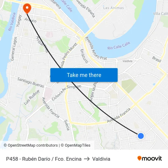 P458 - Rubén Darío / Fco. Encina to Valdivia map