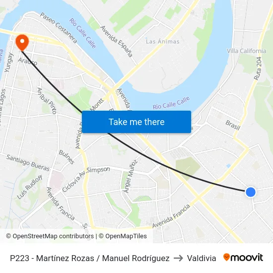P223 - Martínez Rozas / Manuel Rodríguez to Valdivia map