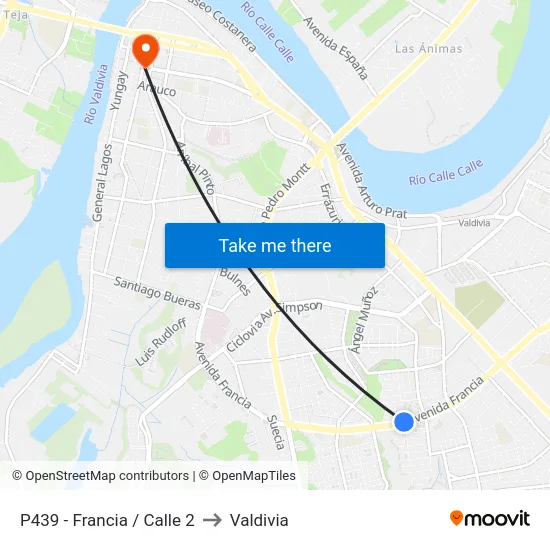 P439 - Francia / Calle 2 to Valdivia map