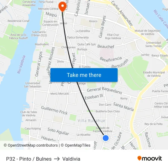 P32 - Pinto / Bulnes to Valdivia map