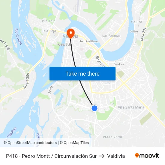 P418 - Pedro Montt / Circunvalación Sur to Valdivia map