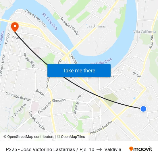 P225 - José Victorino Lastarrias / Pje. 10 to Valdivia map