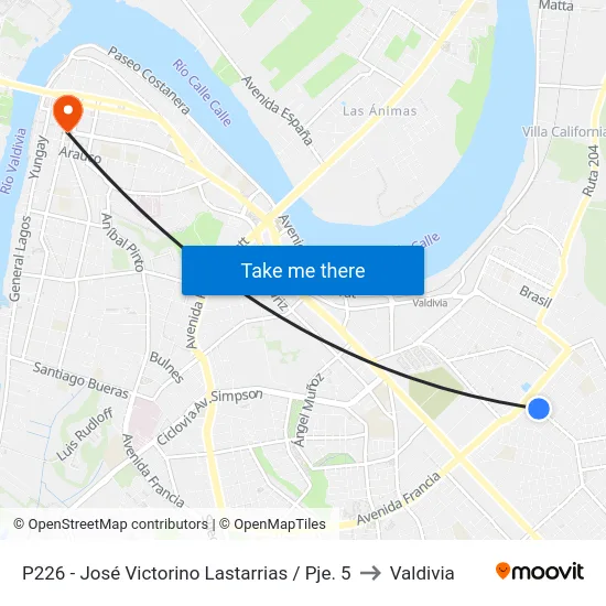 P226 - José Victorino Lastarrias / Pje. 5 to Valdivia map