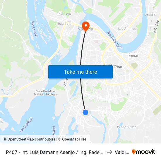 P407 - Int. Luis Damann Asenjo / Ing. Federico Wiese to Valdivia map