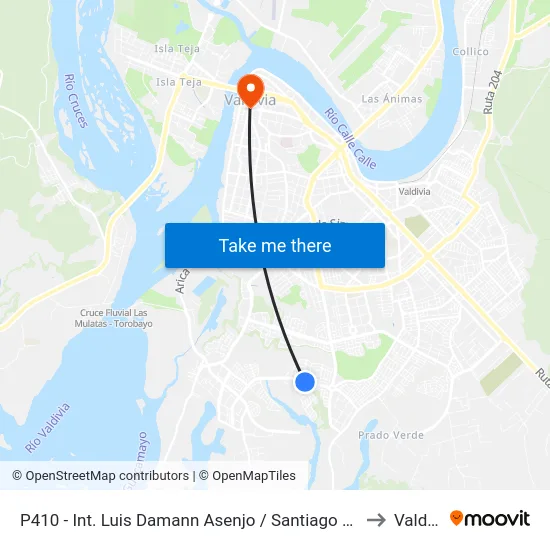 P410 - Int. Luis Damann Asenjo / Santiago Dervis Ojeda to Valdivia map