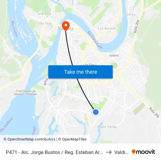 P471 - Alc. Jorge Bustos / Reg. Esteban Arismendy to Valdivia map