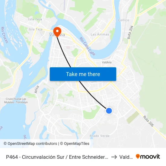 P464 - Circunvalación Sur / Entre Schneider Y Fco. Encina to Valdivia map