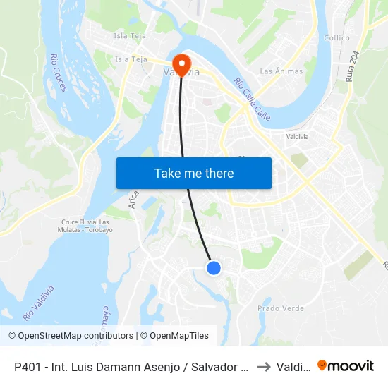P401 - Int. Luis Damann Asenjo / Salvador Safuentes to Valdivia map